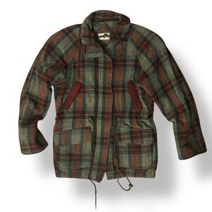 Outbrook Women's Vintage Wool Blend Plaid Coat Jacket Size XS Oversized 90s EUC